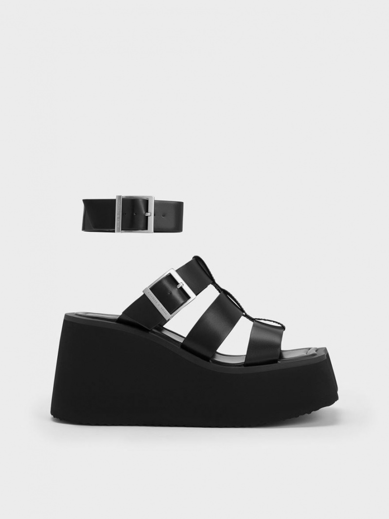 Charles & Keith IIsa Flatform Gladiator Plateausandalen Schwarz | 532TUBNAI