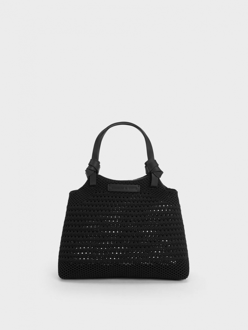 Charles & Keith Ida Knotted Handle Gestrickt Tragetaschen Schwarz | 852XJDYOK