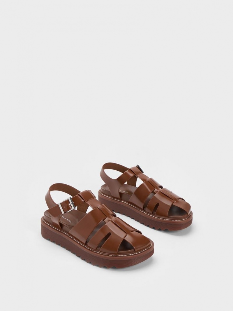 Charles & Keith Interwoven Buckled Plateausandalen Braun | 938ABMWIP