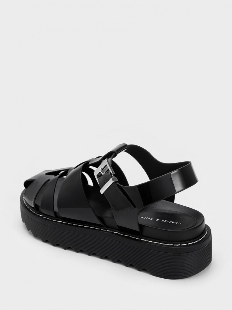 Charles & Keith Interwoven Lack Buckled Plateausandalen Schwarz | 387DLOTUB