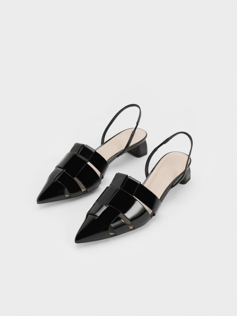 Charles & Keith Interwoven Lack Slingback Pumps Schwarz | 259VFZXPL