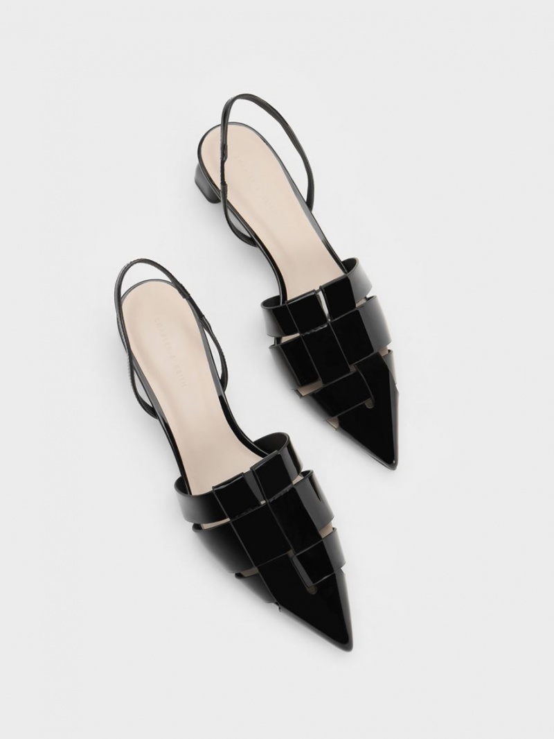 Charles & Keith Interwoven Lack Slingback Pumps Schwarz | 259VFZXPL