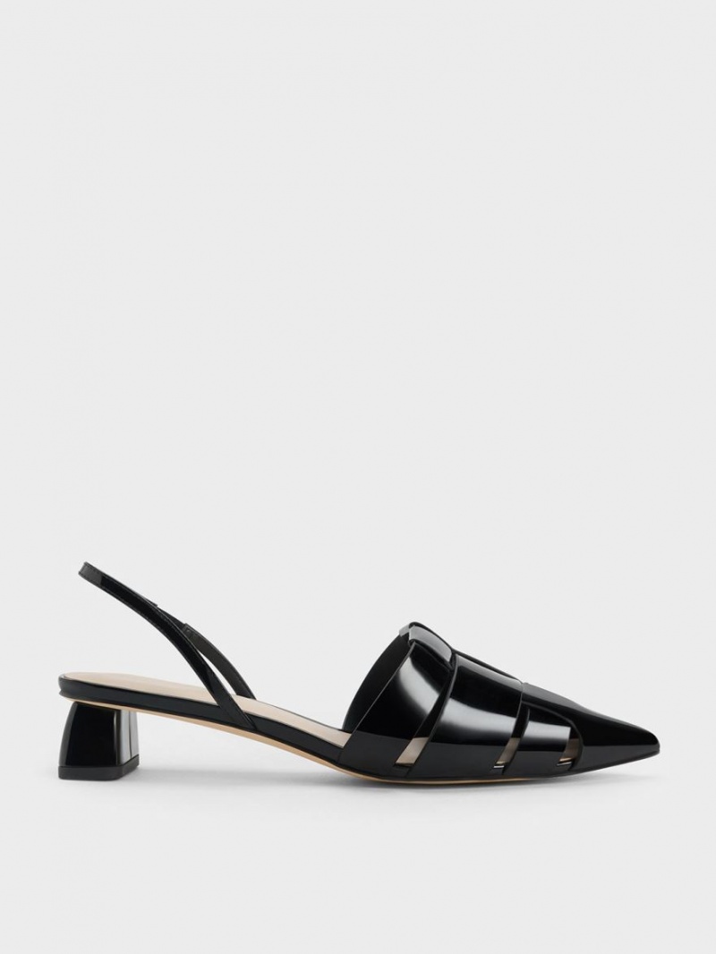 Charles & Keith Interwoven Lack Slingback Pumps Schwarz | 259VFZXPL