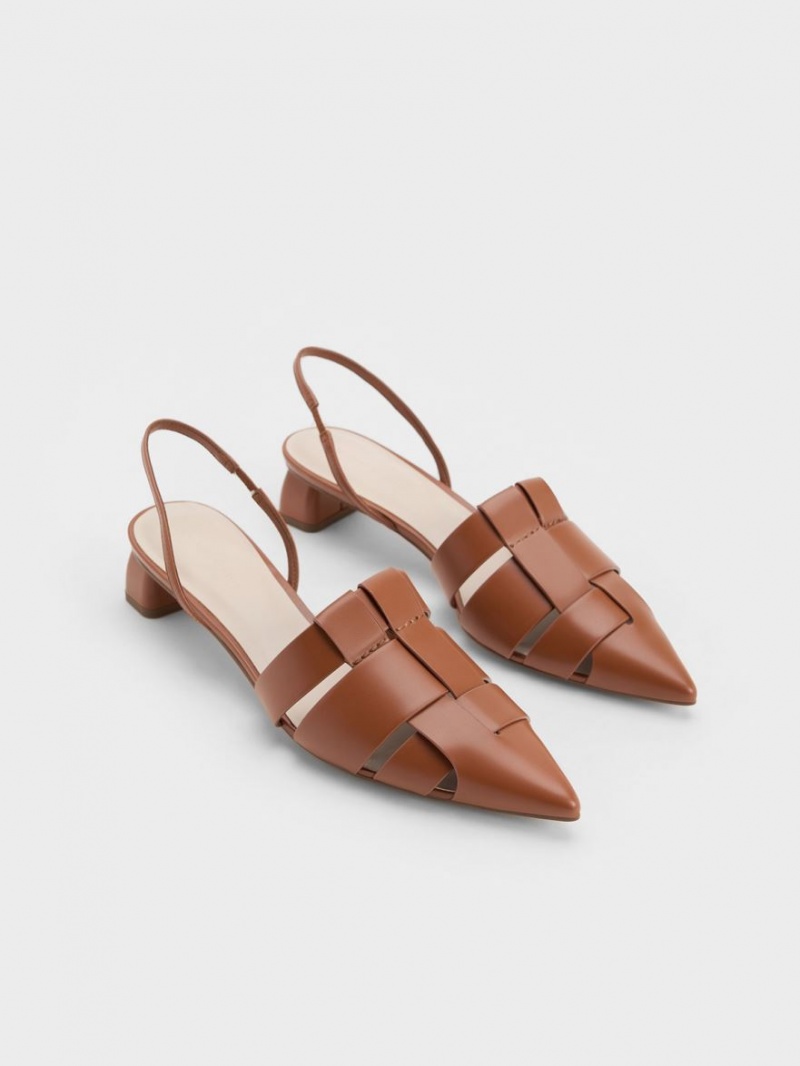 Charles & Keith Interwoven Slingback Pumps Braun | 902YBMQEG