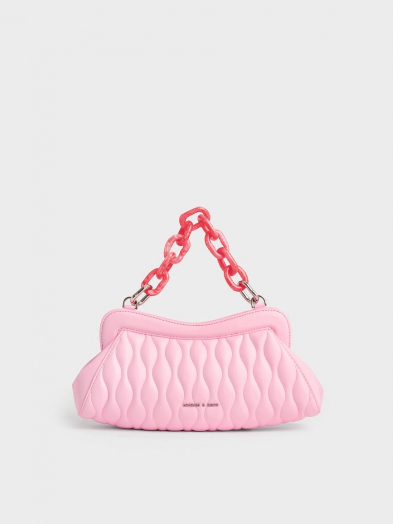 Charles & Keith Iva Acrylic Handle Clutch Tasche Rosa | 095HJALRE