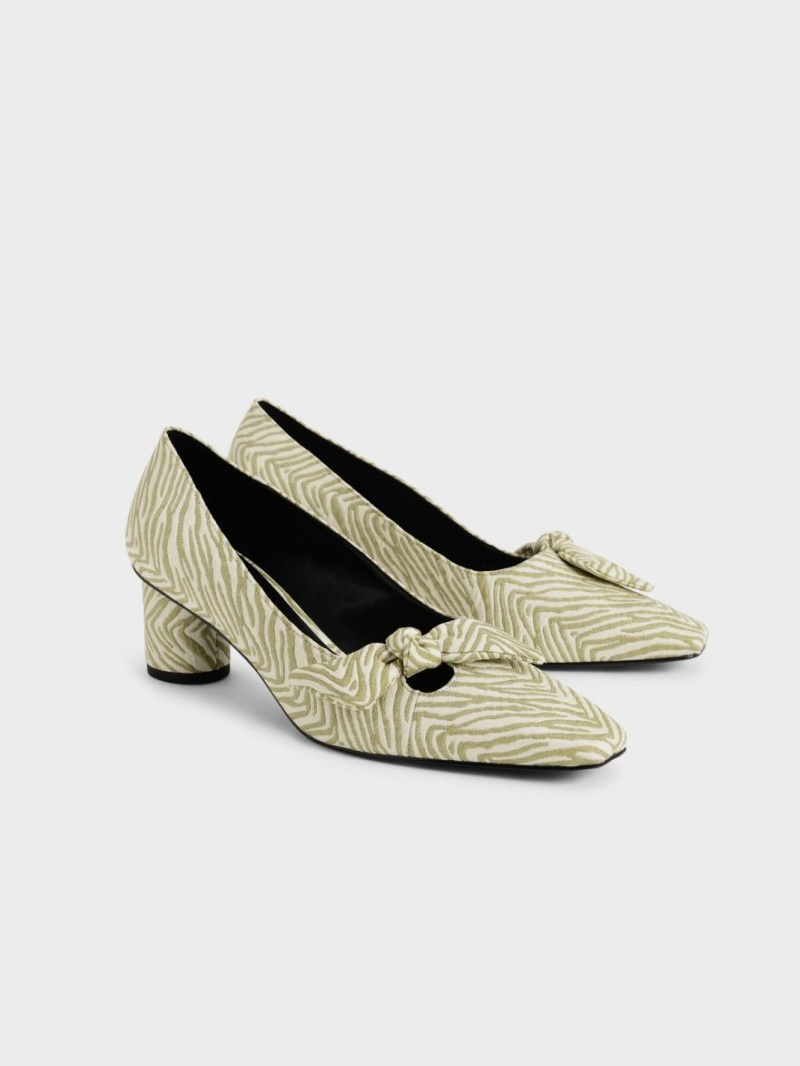 Charles & Keith Jacquard Zebra Print Bow Pumps Grün | 390KTDYCH