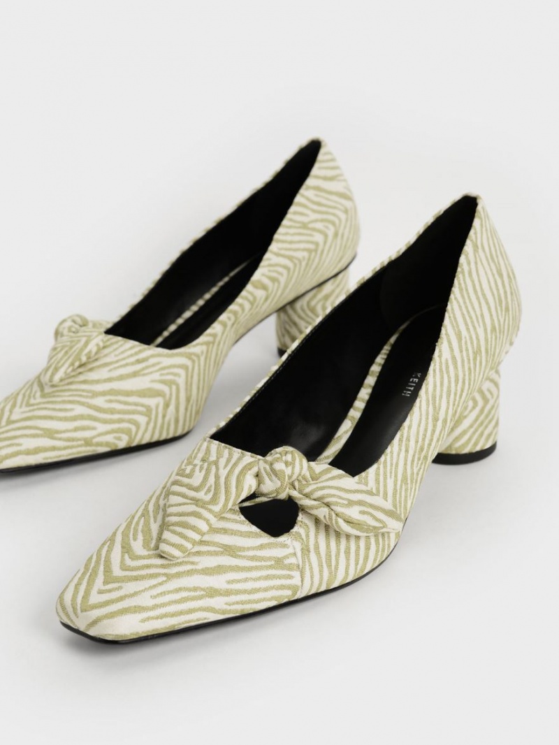 Charles & Keith Jacquard Zebra Print Bow Pumps Grün | 390KTDYCH