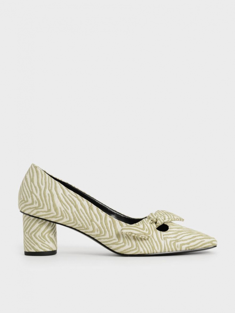 Charles & Keith Jacquard Zebra Print Bow Pumps Grün | 390KTDYCH