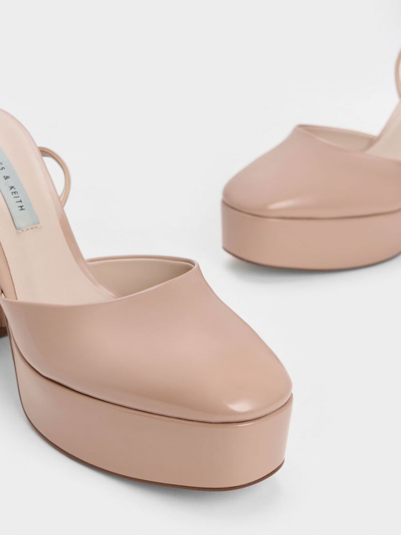 Charles & Keith Jemma Lack Plattform Ankle-Riemen Pumps Beige | 260LJXNFU