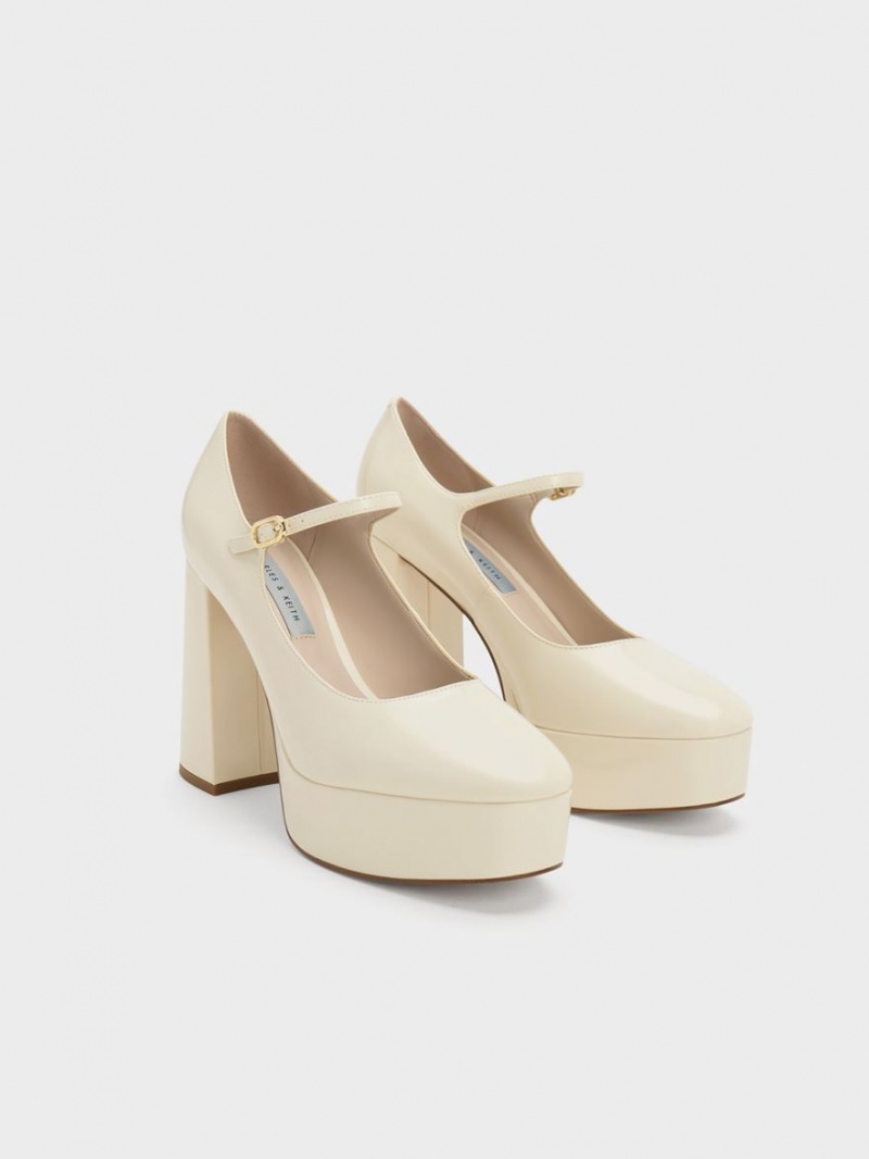 Charles & Keith Jemma Lack Plattform Mary Jane Pumps Weiß | 086JGNYTM