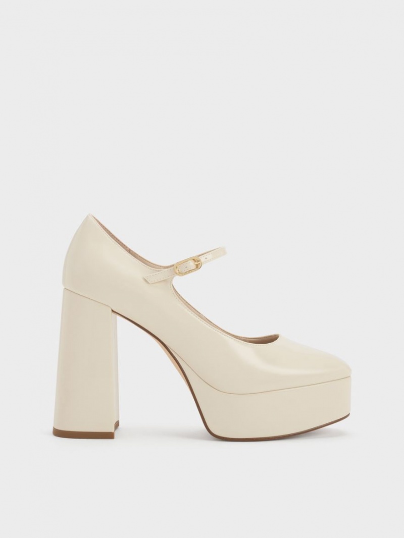 Charles & Keith Jemma Lack Plattform Mary Jane Pumps Weiß | 086JGNYTM