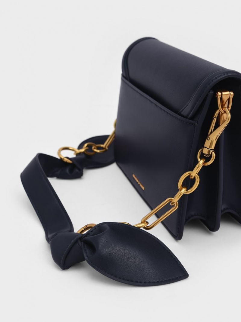 Charles & Keith Joelle Ring Push-Lock Envelope Schultertaschen Navy | 859XVTGUR