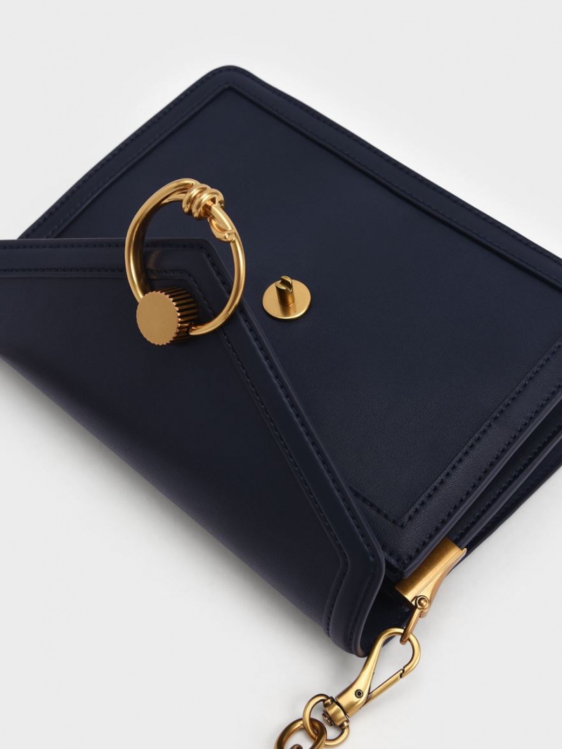 Charles & Keith Joelle Ring Push-Lock Envelope Schultertaschen Navy | 859XVTGUR