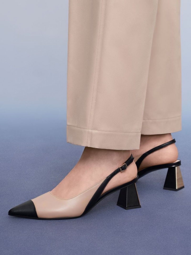 Charles & Keith Kappe Cap Slingback Pumps Beige | 685WSFXDU