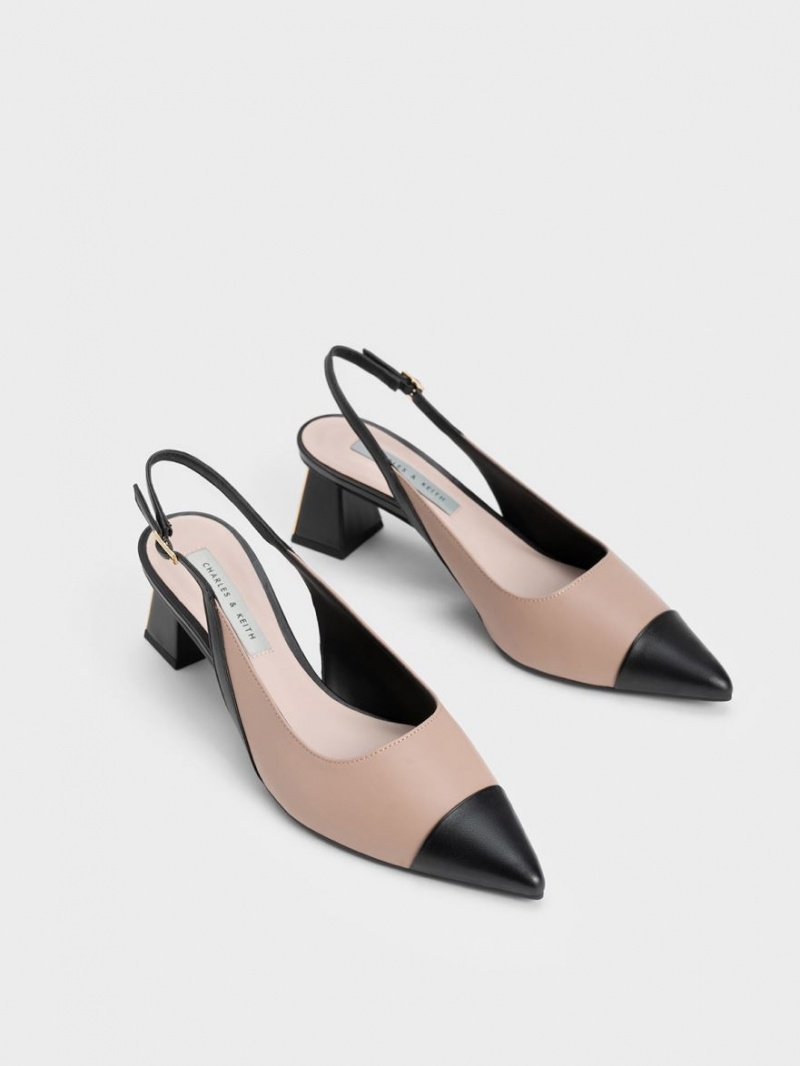 Charles & Keith Kappe Cap Slingback Pumps Beige | 685WSFXDU