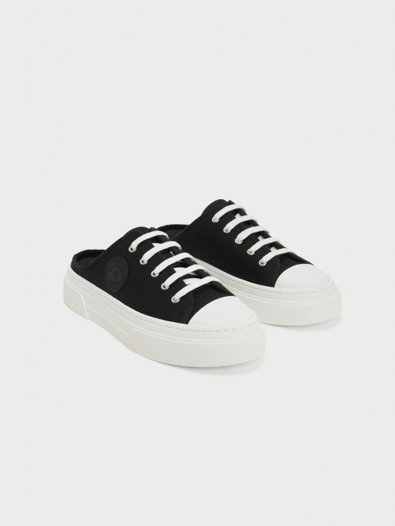 Charles & Keith Kay Canvas Slip On Sneakers Schwarz | 197JMHLPT