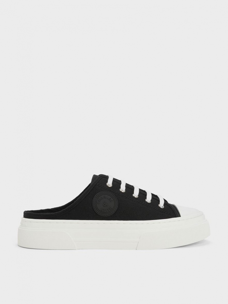 Charles & Keith Kay Canvas Slip On Sneakers Schwarz | 197JMHLPT