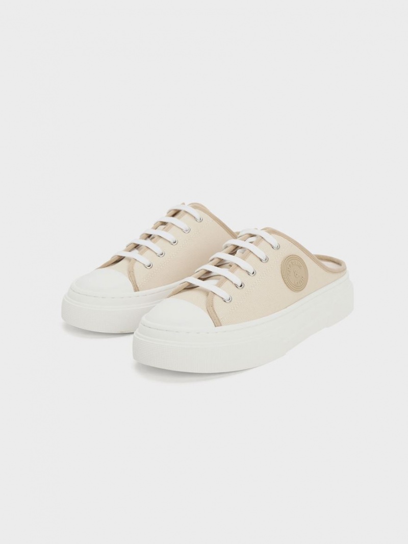 Charles & Keith Kay Canvas Slip On Sneakers Beige | 675BDWJHM