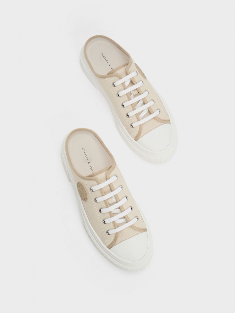 Charles & Keith Kay Canvas Slip On Sneakers Beige | 675BDWJHM