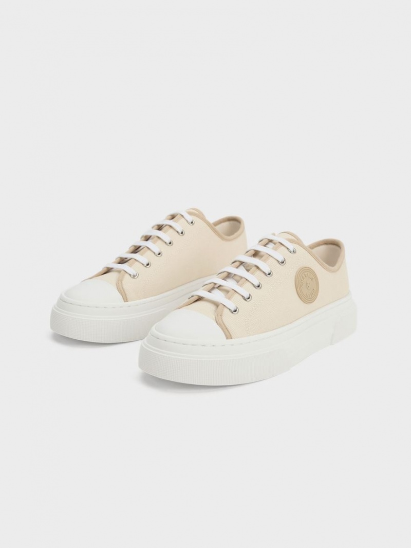 Charles & Keith Kay Canvas Sneakers Beige | 647AVDGZJ