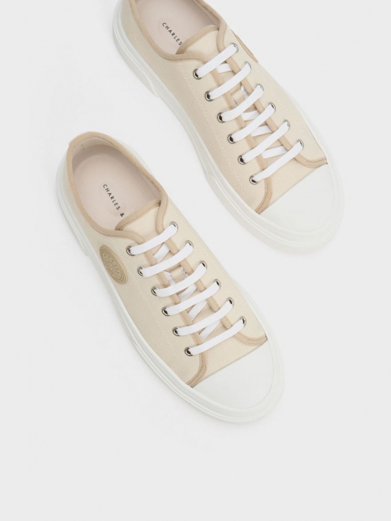 Charles & Keith Kay Canvas Sneakers Beige | 647AVDGZJ