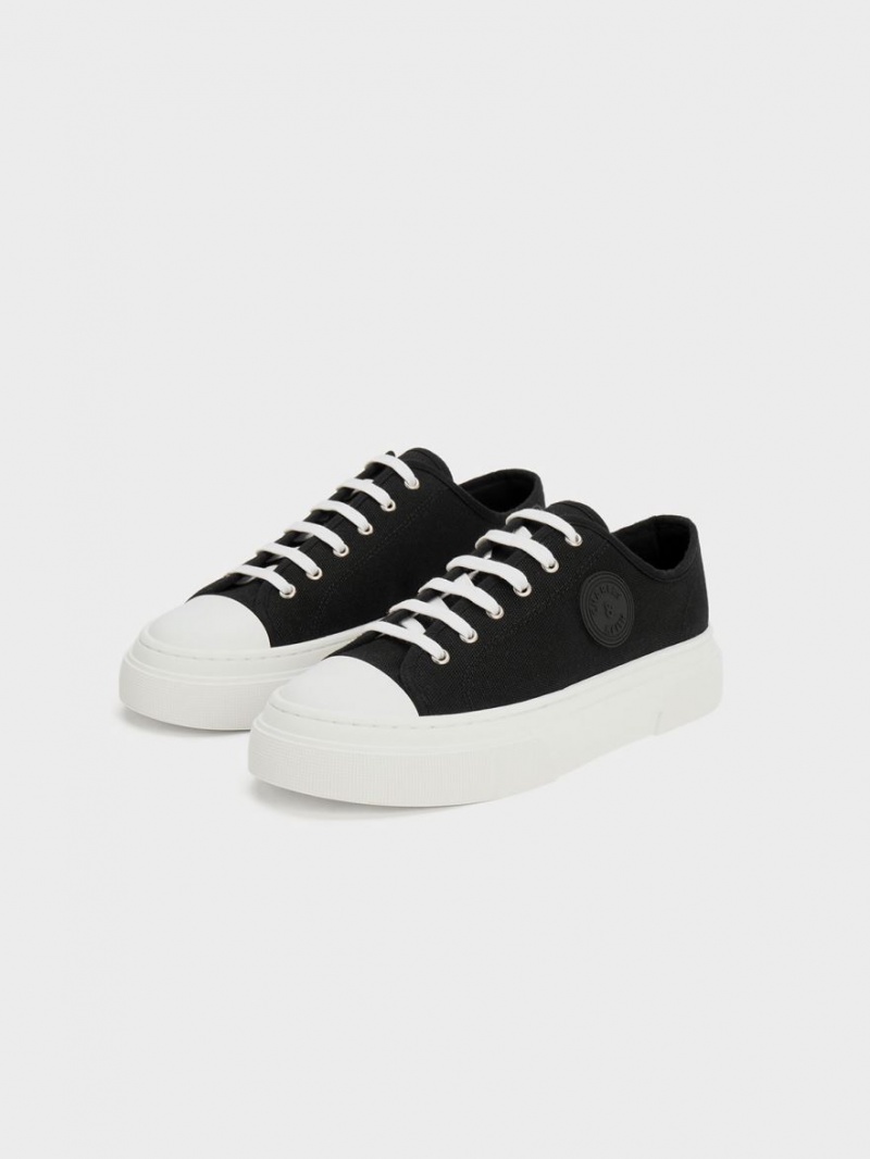 Charles & Keith Kay Canvas Sneakers Schwarz | 092USDTYM