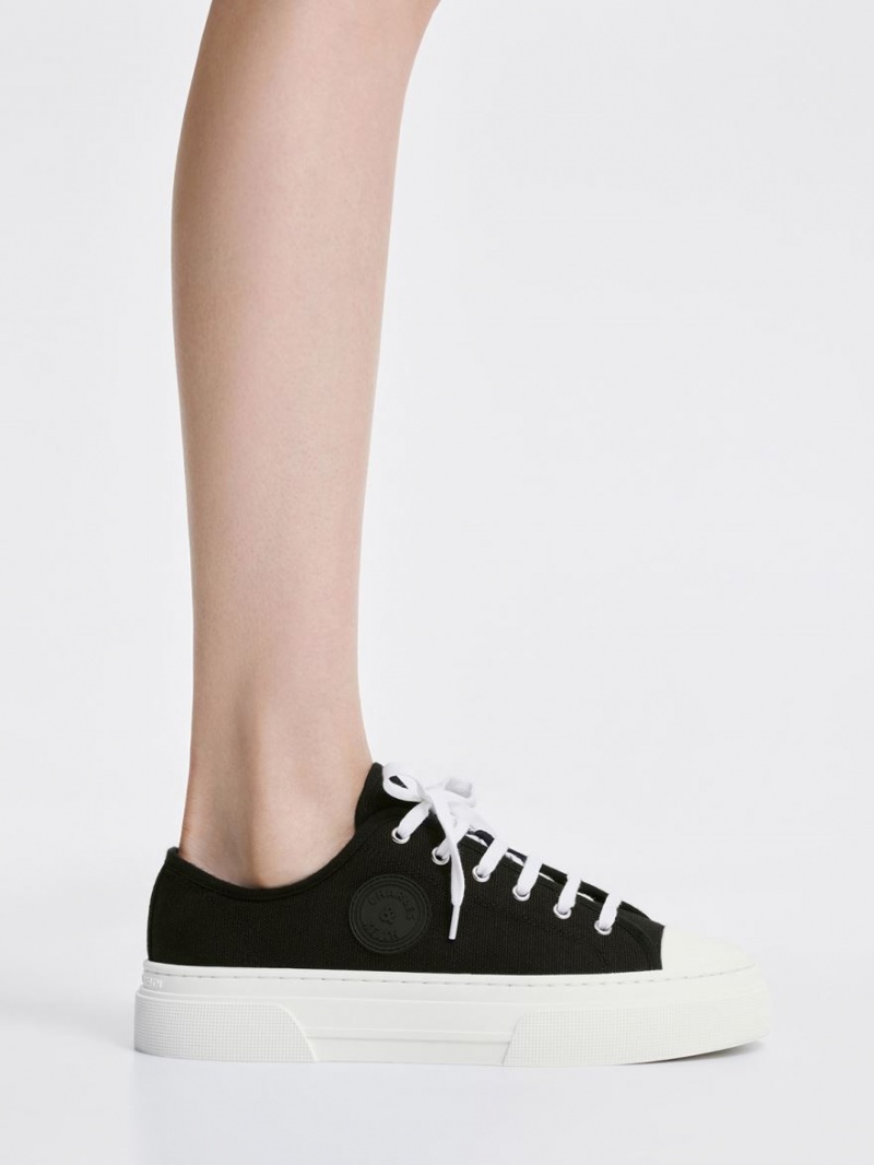 Charles & Keith Kay Canvas Sneakers Schwarz | 092USDTYM