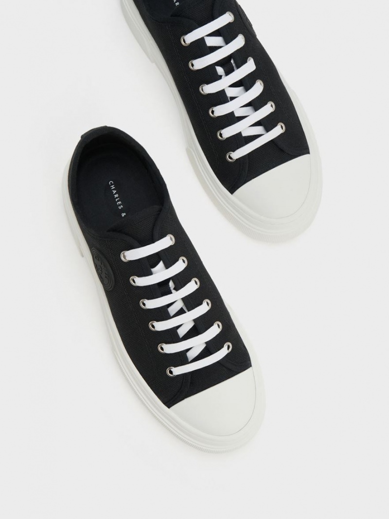 Charles & Keith Kay Canvas Sneakers Schwarz | 092USDTYM