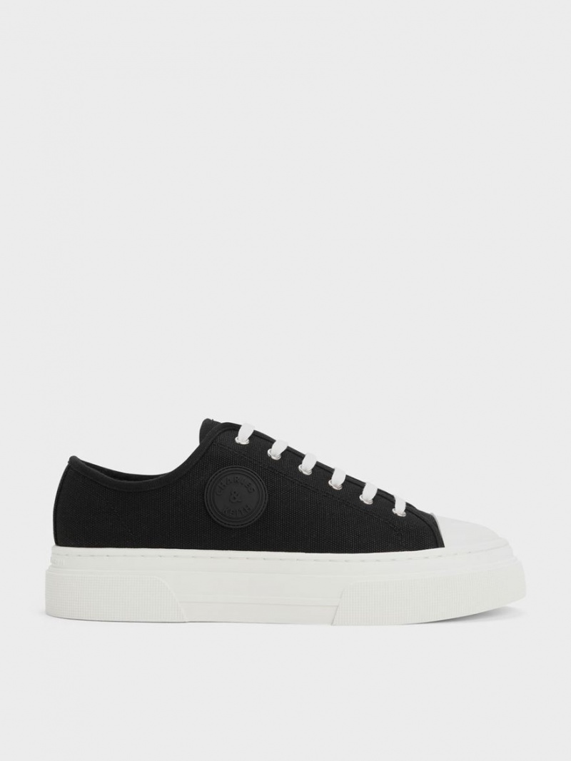 Charles & Keith Kay Canvas Sneakers Schwarz | 092USDTYM