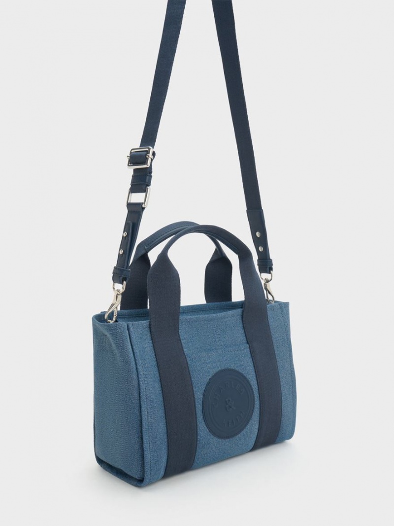 Charles & Keith Kay Denim Contrast-Trim Tragetaschen Blau | 275HPBNJR