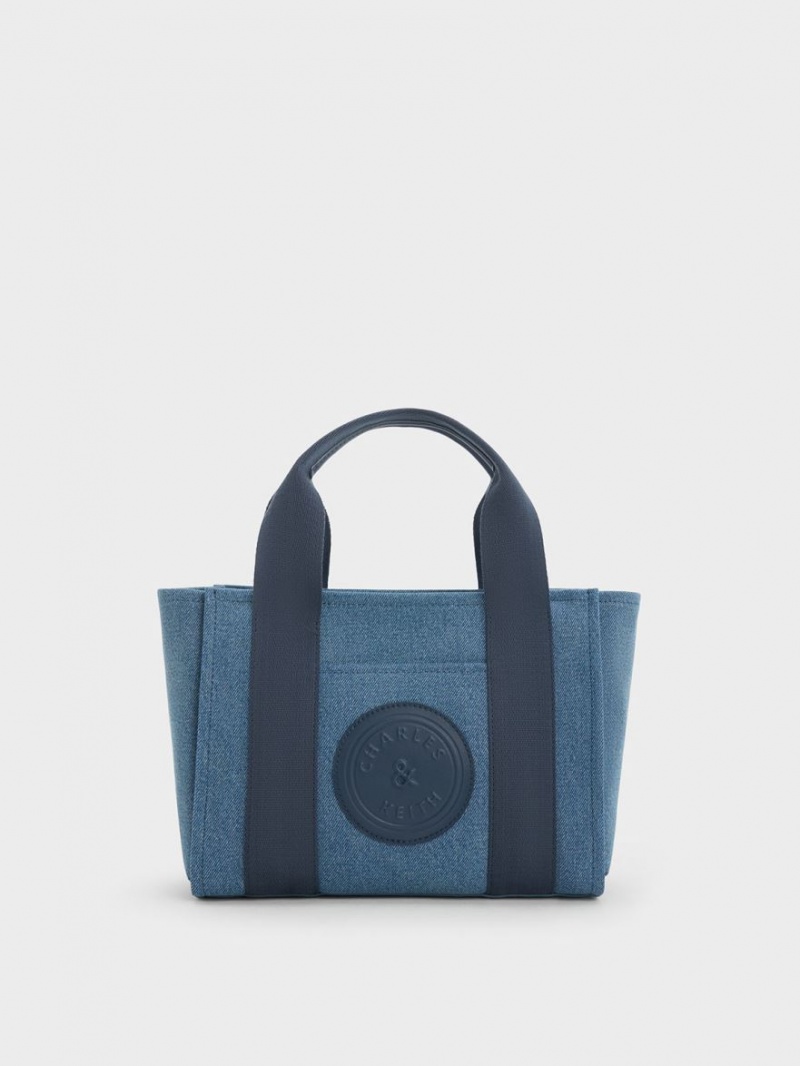 Charles & Keith Kay Denim Contrast-Trim Tragetaschen Blau | 275HPBNJR