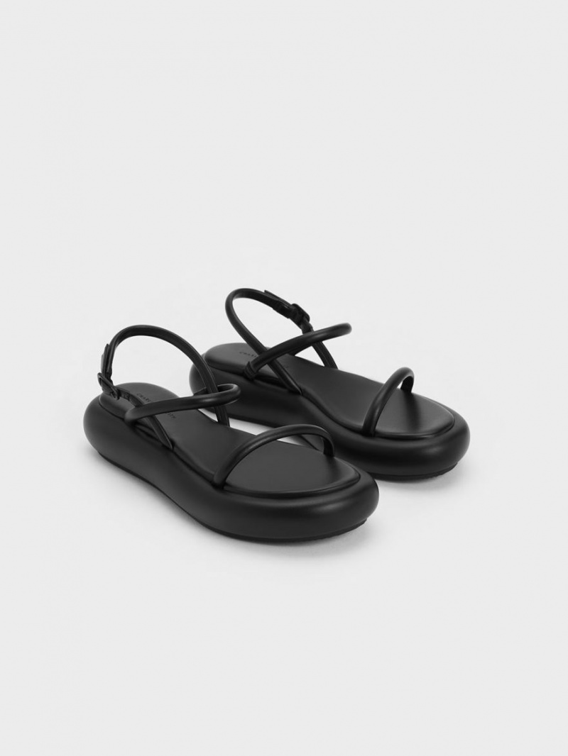 Charles & Keith Keiko Gepolstert Plateausandalen Schwarz | 786ORUVCD