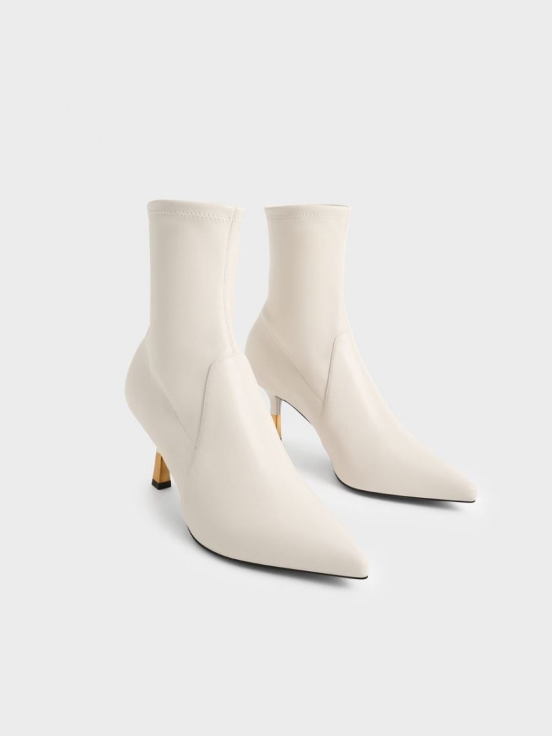 Charles & Keith Kitten Heel Stiefeletten Weiß | 403FOZYWM