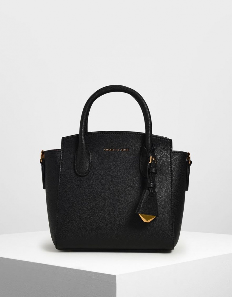 Charles & Keith Klassische Double Top Handtasche Schwarz | 928STVQYO