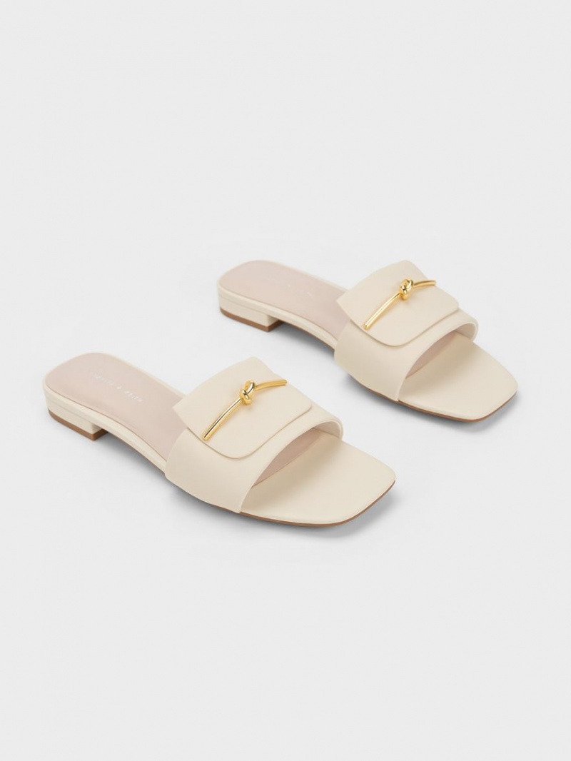 Charles & Keith Knotted Accent Rutschen Sie Sandalen Weiß | 325TEIXUQ