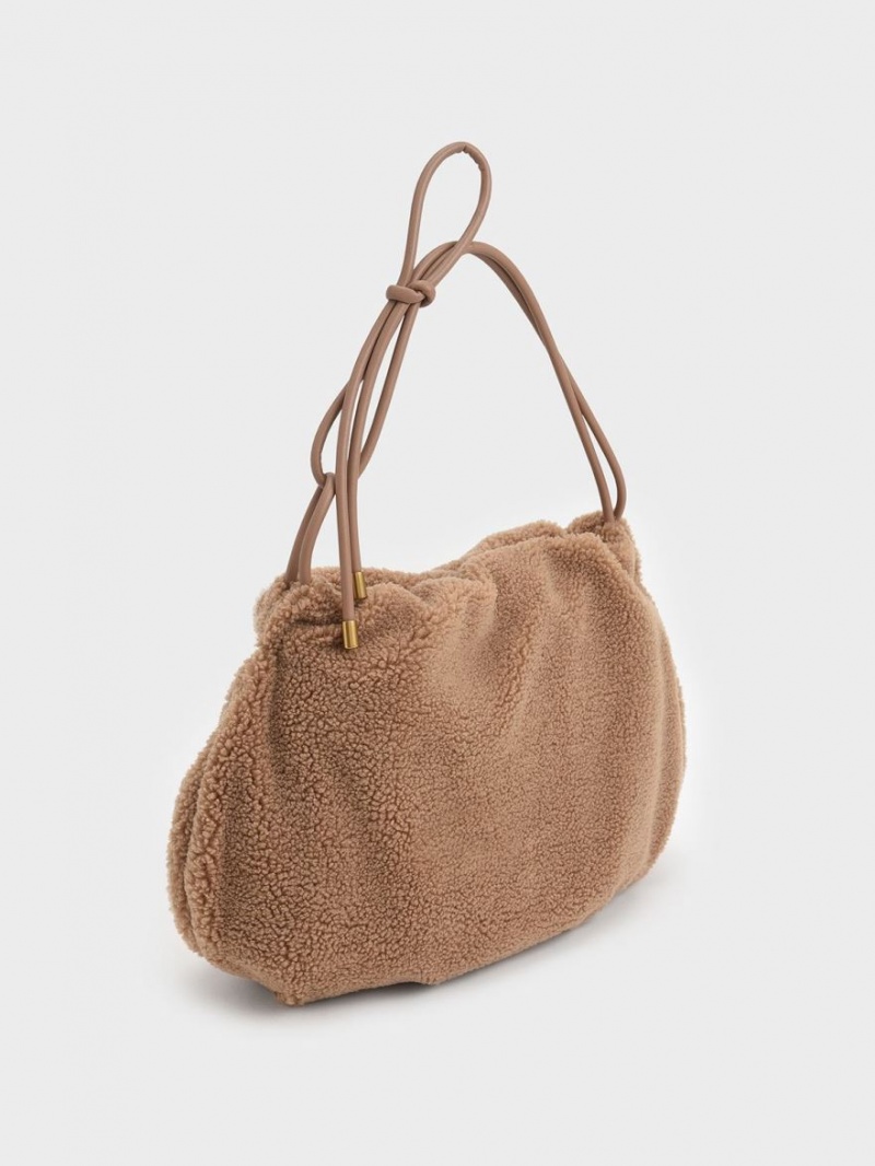 Charles & Keith Knotted Handle Textured Hobo Tasche Braun | 038BPYLWQ