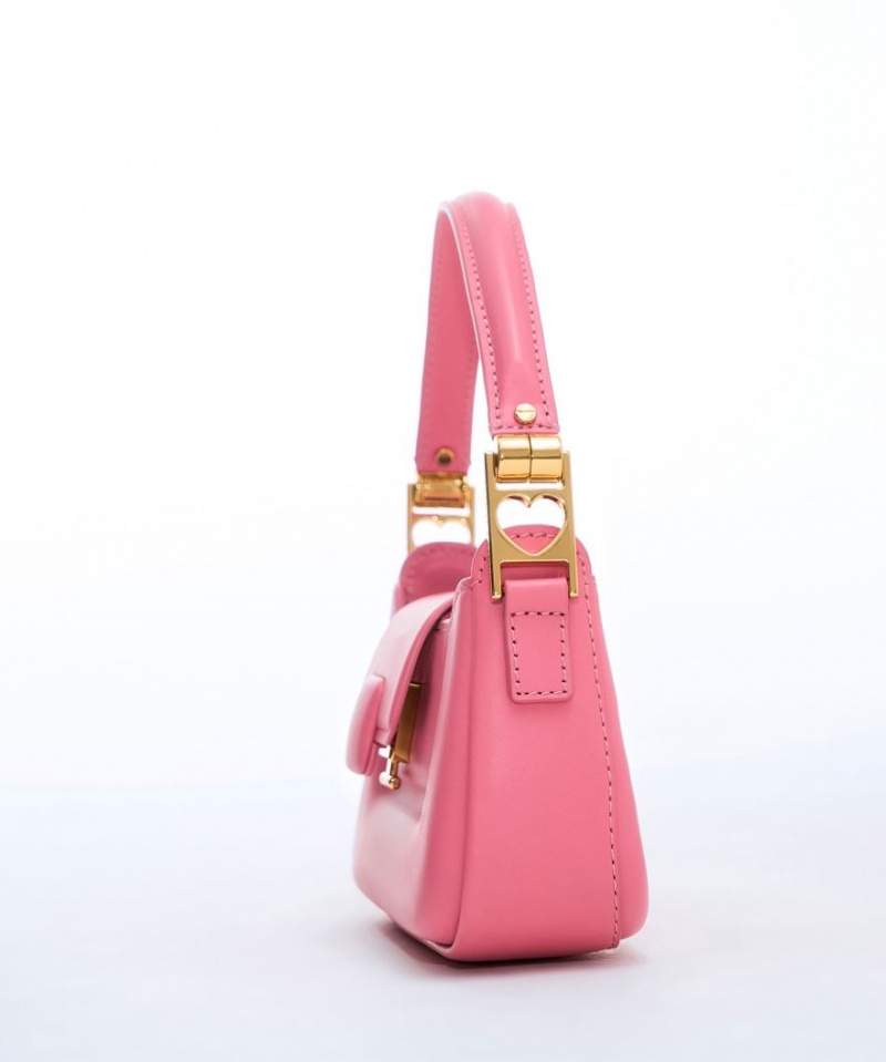 Charles & Keith Koa Leder Push-Lock Top Handtasche Rosa | 536VKJCOP