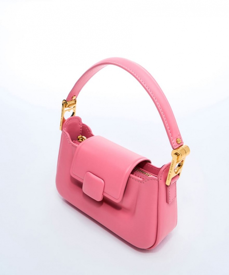 Charles & Keith Koa Leder Push-Lock Top Handtasche Rosa | 536VKJCOP