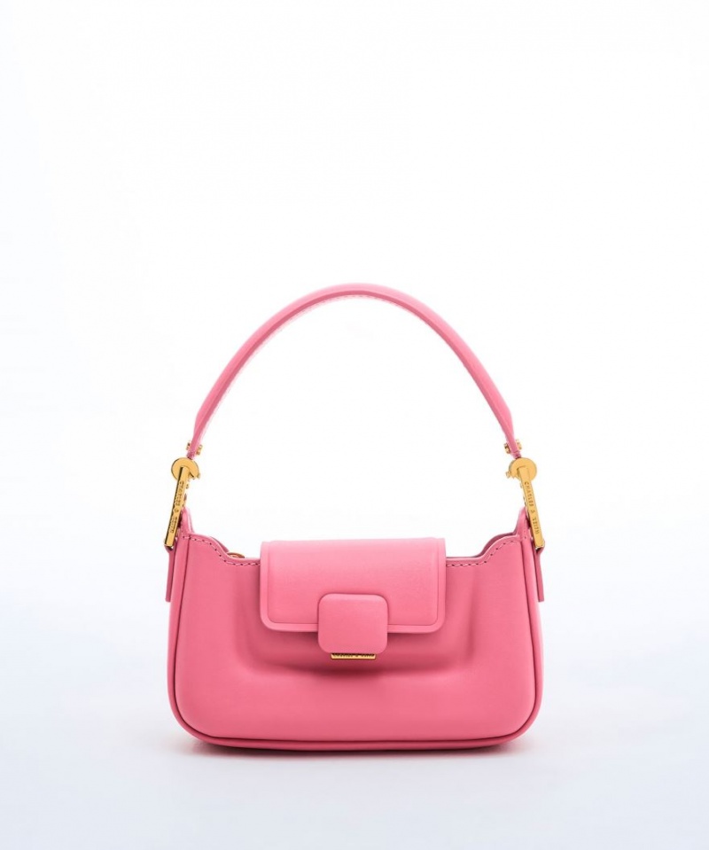 Charles & Keith Koa Leder Push-Lock Top Handtasche Rosa | 536VKJCOP