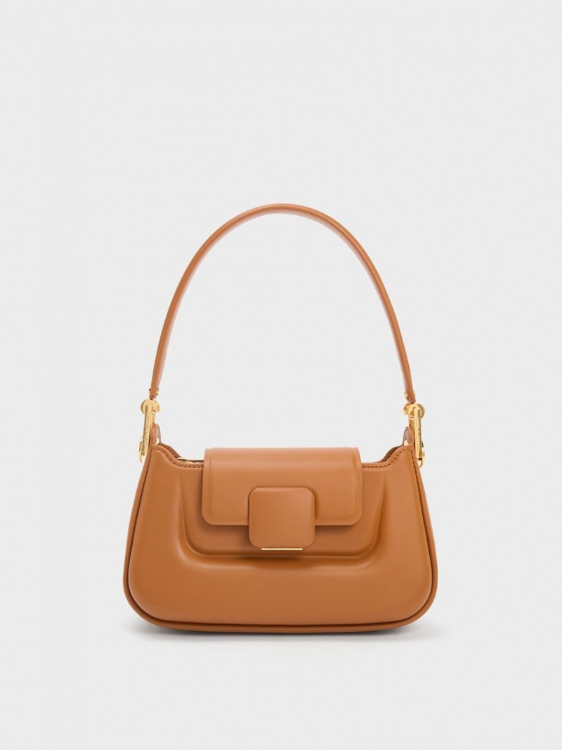 Charles & Keith Koa Push-Lock Top Handtasche Schokolade | 852ZUFKMI