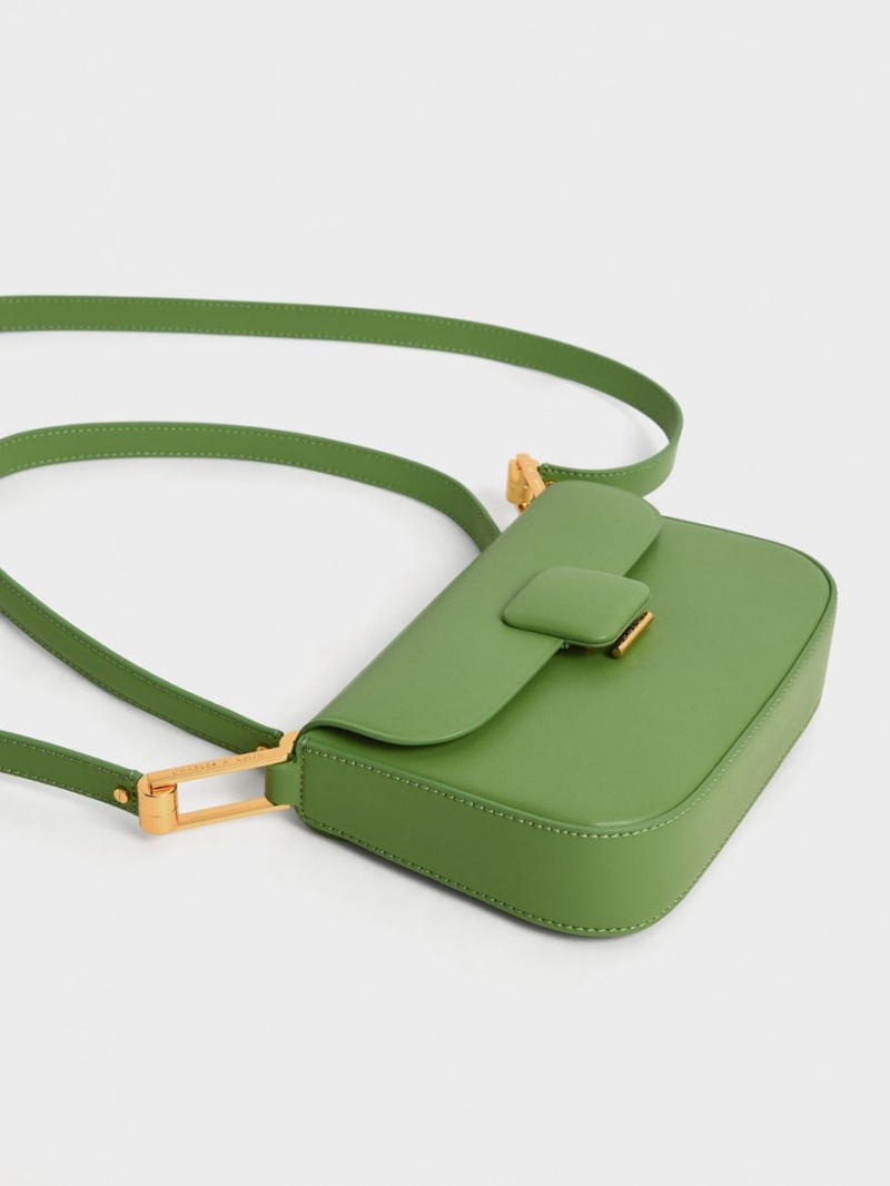 Charles & Keith Koa Square Push-Lock Schultertaschen Grün | 245ZUHXWP