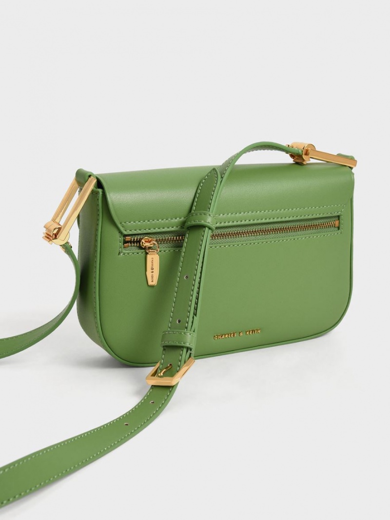 Charles & Keith Koa Square Push-Lock Schultertaschen Grün | 245ZUHXWP