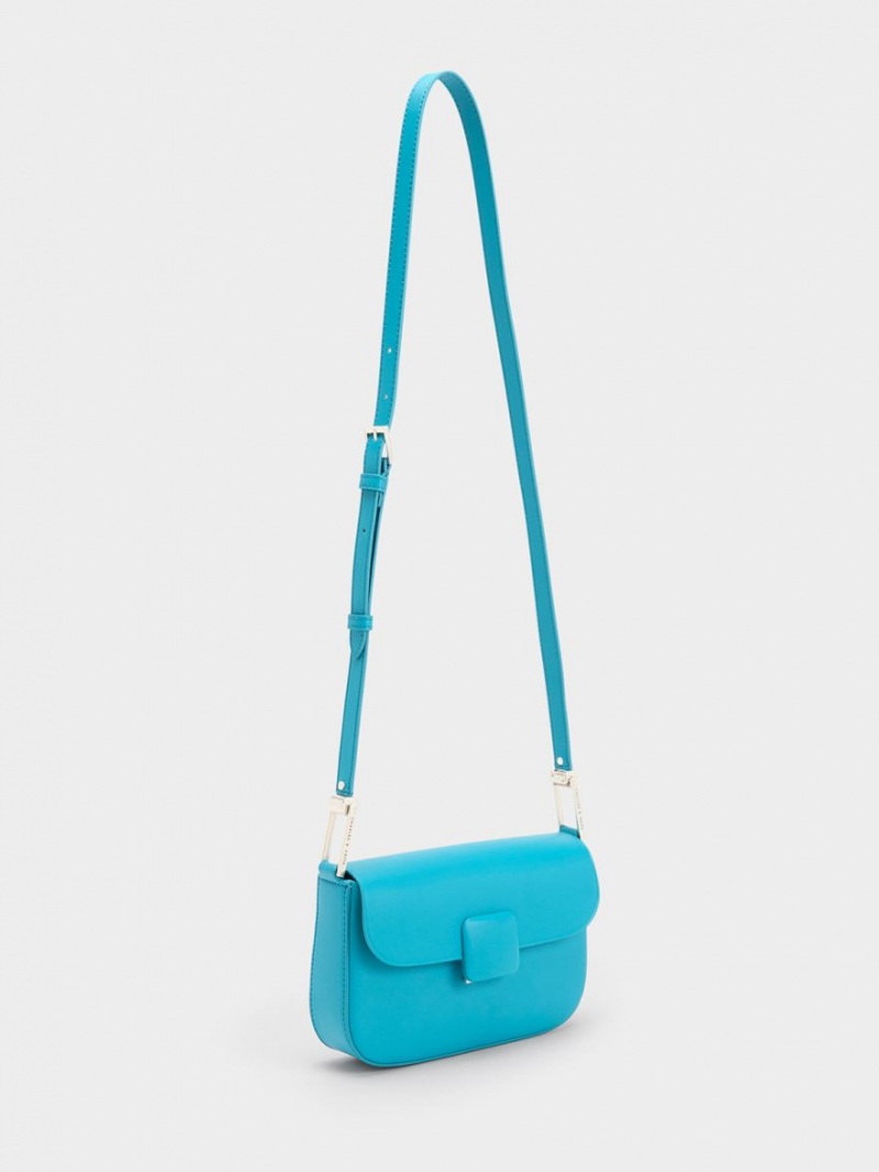 Charles & Keith Koa Square Push-Lock Schultertaschen Blau | 239GVCOBU