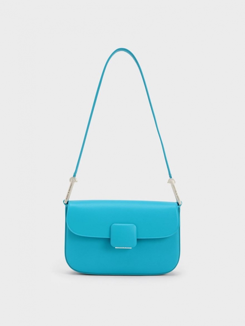 Charles & Keith Koa Square Push-Lock Schultertaschen Blau | 239GVCOBU