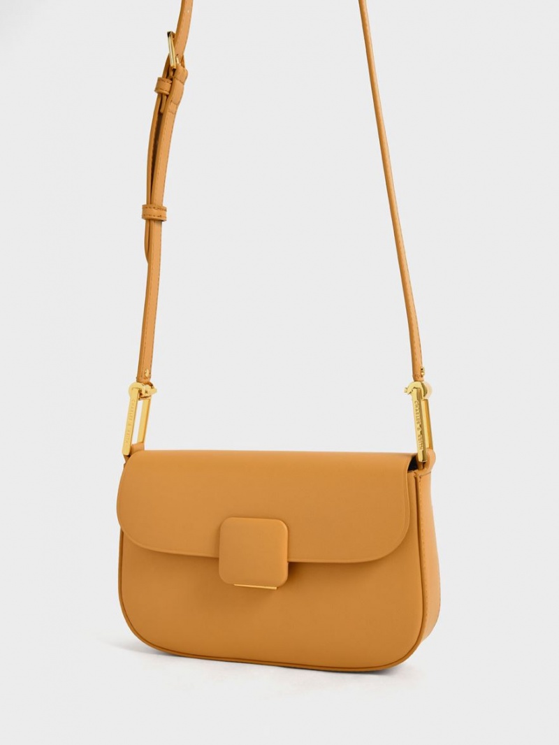 Charles & Keith Koa Square Push-Lock Schultertaschen Orange | 295YHDBRX