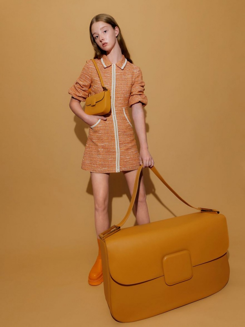 Charles & Keith Koa Square Push-Lock Schultertaschen Orange | 295YHDBRX