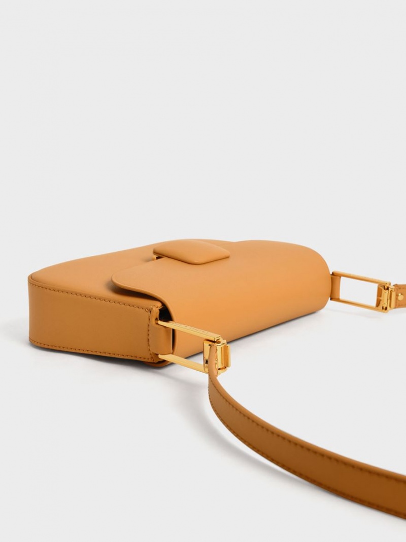 Charles & Keith Koa Square Push-Lock Schultertaschen Orange | 295YHDBRX