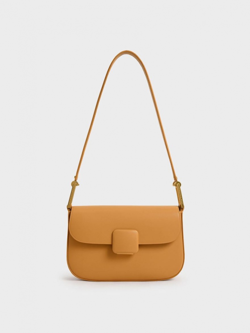 Charles & Keith Koa Square Push-Lock Schultertaschen Orange | 295YHDBRX