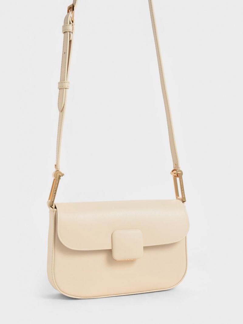 Charles & Keith Koa Square Push-Lock Schultertaschen Beige | 267NKJIMP