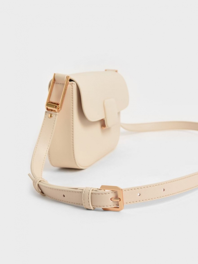 Charles & Keith Koa Square Push-Lock Schultertaschen Beige | 267NKJIMP